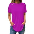 thumbnail image 1 of Olyvenn Stylish Summer Tops for Women Short Sleeve Solid Color Tunic Tee Shirts Loose Fit Crew Neck Casual Basic Blouses Hot Pink 10, 1 of 3