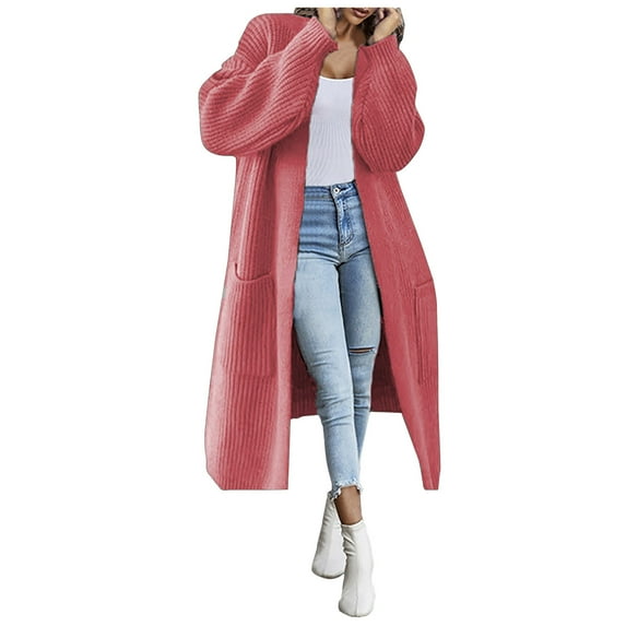 Olyvenn Deals Women Casual Solid Knitting Loose Cardigan Long Sleeve Sweaters Tops Curved Hem Open Front Knit Sweater Cardigans Young Girls Love Hot Pink 10
