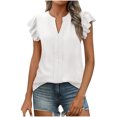 thumbnail image 1 of Olyvenn Stylish Women Dressy Casual Blouse Ruffle Short Sleeve V Neck Textured Shirts Summer Business Work Tops White L, 1 of 2