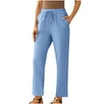 thumbnail image 1 of Olyvenn Stylish Women High Waisted Straight Leg Pants Cotton Linen Solid Cropped Pant Beach Vacation Lounge Capris with Pockets Blue XXXXXL, 1 of 6