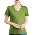 thumbnail image 1 of Olyvenn Stylish Women鈥橲 Summer Silk T-Shirt V-Neck Summer Fashion Short Sleeve 100 Percent Mercerized Cotton Classic Basic Top Green XL, 1 of 4