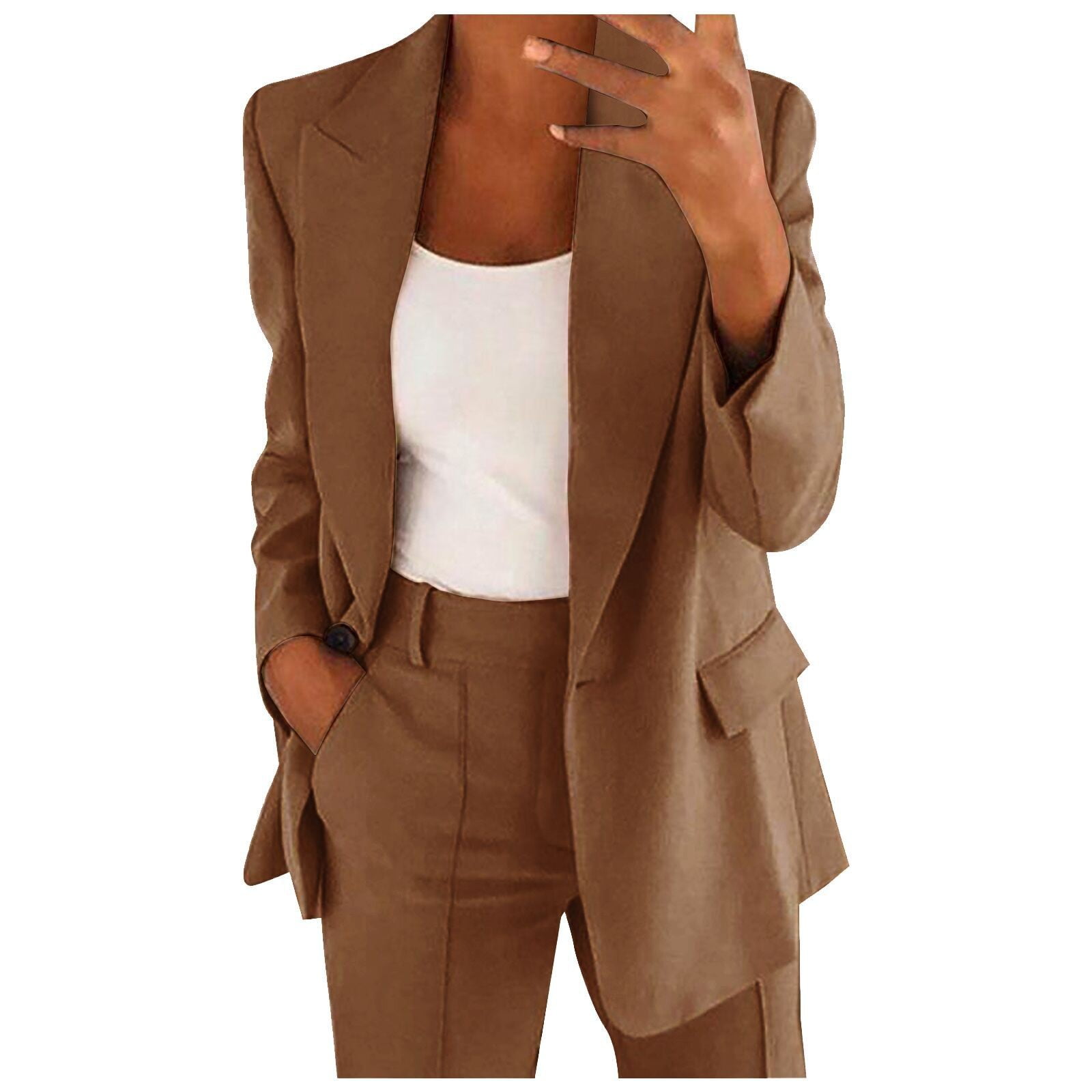 Olyvenn Deals Women Solid Long Sleeve Office Coat Cardigans Suit Long  Jacket Tops Work Office Jacket Suit Business Hoodless Scuba Blazer Young  Girls Love Navy XXXXL 