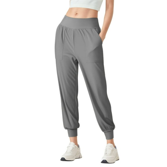 Olyvenn Stylish Women Tapered Joggers Pants with Pocket Casual Yoga High Waist Sweatpants Drawstring Ankle Pant Jogger Sweat Trousers Gray M