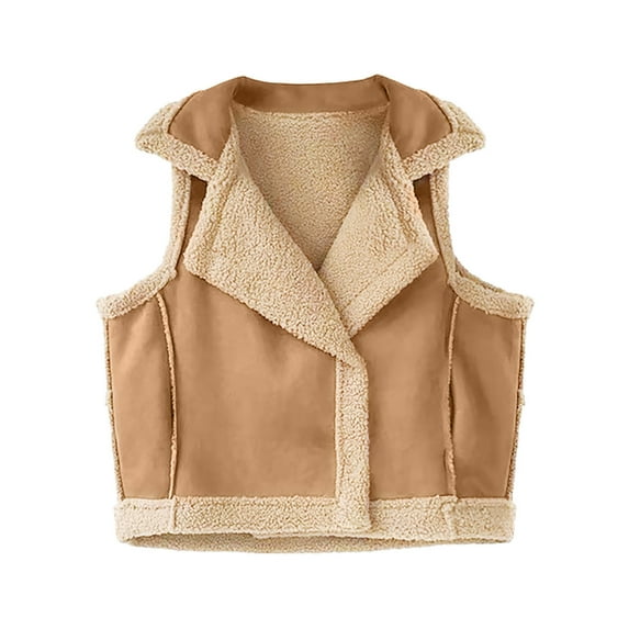 Olyvenn Stylish Women With Pockets Lamb Hair Plush Top Suede Jacket Top Oversized Winter Warm Sleeveless Parkas for Women Trendy Khaki 16