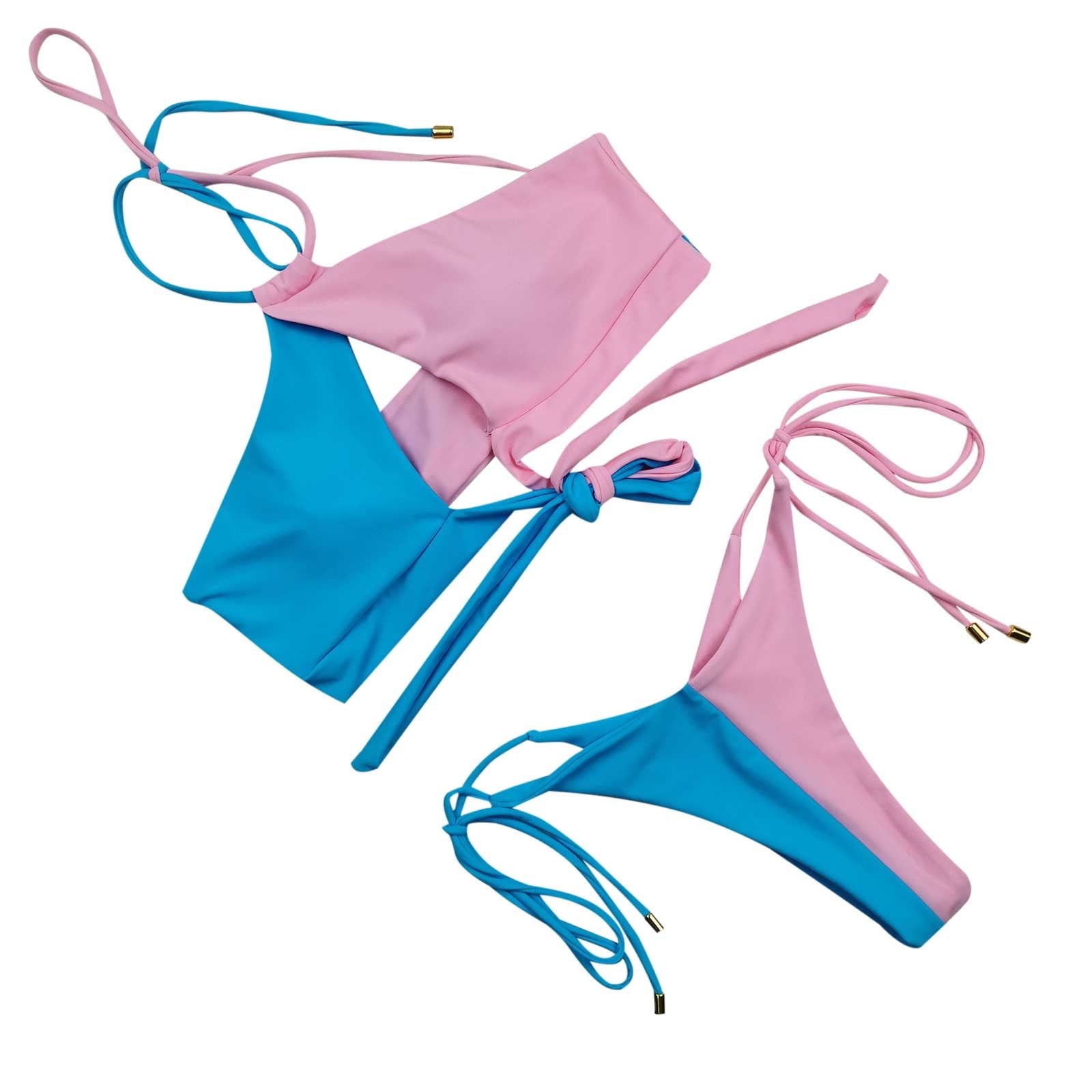 Olyvenn Deals Women's Bikini Swimsuit Solid Color Beachwear Summer Fashion  Outfits for Girls Halter Sexy Swimwear Top Ribbed Bathing Suit Female  Leisure Orange S 