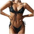 thumbnail image 1 of Olyvenn Stylish Women's Bikini Swimsuit Sexy Bandage Bathing Suit Solid Color Beachwear Ruched Front Bow Swimwear Top Summer Fashion Outfits for Girls Female Leisure Black M, 1 of 8
