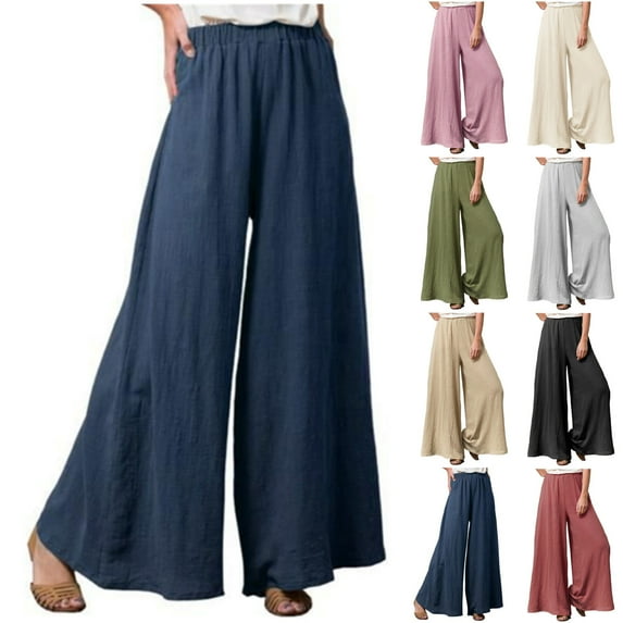 Olyvenn Stylish Women's Bottoms Comfy Lounge Casual Pants Wide Leg Pants For Girls Fashion Full Length Trousers Solid Color Female Leisure Black 10