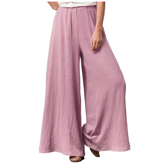 Olyvenn Stylish Women's Bottoms Comfy Lounge Casual Pants Wide Leg Pants For Girls Fashion Full Length Trousers Solid Color Female Leisure Pink 10