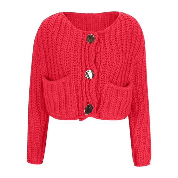 Olyvenn Stylish Women鈥檚 Chunky Knit Cardigan Sweaters Long Sleeve Open Front Button Kitted V Neck Fall Jackets Coats with Pockets Red 4