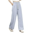thumbnail image 1 of Olyvenn Stylish Women's Cotton Linen Sweatpants Wide Leg Thermal High Waist Fall Fashion Baggy Sweat Pants with Pockets Light Blue XXXL, 1 of 3