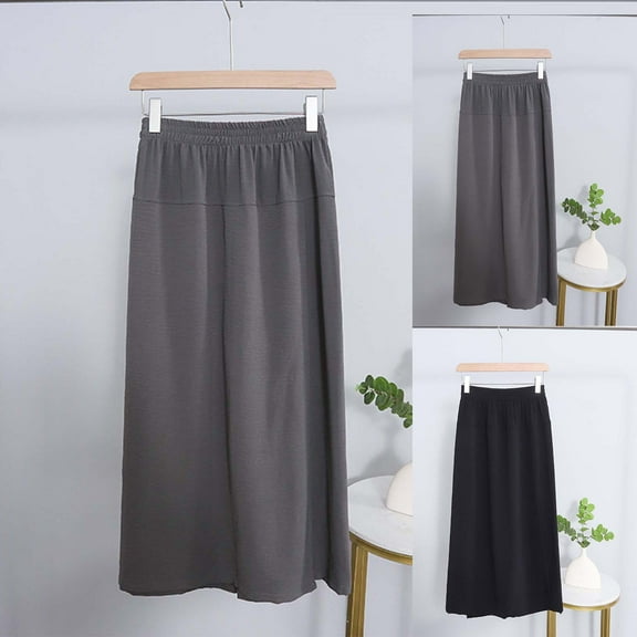 Olyvenn Stylish Women's Dressy Casual Skirt Relaxed Fit Flowy Capri Culottes Unique Drape Skirts Pants with 2 Pockets Gray XL