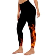 Olyvenn Deals Women's Flame Printed Leggings Fitness Running Tight Yoga Pants Tummy Control Full Length Pants Leggings for Trendy Girls Gifts Orange 14