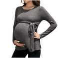thumbnail image 1 of Olyvenn Stylish Women's Maternity Shirts Casual Long Sleeve Tie Front Ribbed Knit Pregnancy Tee Top Loungewear Loose Pregnant Blouses Dark Gray 10, 1 of 7