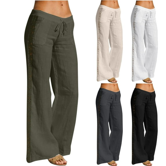 Olyvenn Stylish Women's Oversized Casual Hollowed Out Pants Wide Leg Flowy Pants for Daily Solid Color Lightweight Drawstring Elastic Waist Leggings for Ladies Gifts Fashion Army Green 4