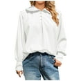 thumbnail image 1 of Olyvenn Stylish Women's Peter Pan Collar Long Sleeve Blouse Loose Fit Button Down Shirts Tops Tunic Blouses White 8, 1 of 6