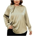 thumbnail image 1 of Olyvenn Stylish Women's Plus Size Tshirts Spring Trendy Casual Business Clothes Crew Neck Long Sleeve Pleated Tops Beige 16-18, 1 of 4