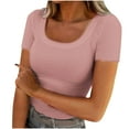 thumbnail image 1 of Olyvenn Stylish Women's Short Sleeve Tops Casual Scoop Neck Ribbed Knit Slim Fitted Basic Tee Shirts Summer Trendy Outfits Pink XXL, 1 of 5