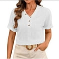 thumbnail image 1 of Olyvenn Stylish Women's Short Sleeve V Neck Shirts Loose Solid Color Casual Knit Beach Blouses Summer Eyelet Hollow Out Basic Pullover White L, 1 of 4