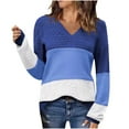 thumbnail image 1 of Olyvenn Stylish Womens Spring Sweaters Casual Long Sleeve Ribbed Knit Pullover V Neck Lightweight Crochet Pullover Sweater Top Blue 12, 1 of 5