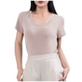 thumbnail image 1 of Olyvenn Stylish Womens Basic Cotton T Shirt Summer Pajama Tops Crew Neck Short Sleeve Fashion Tee Casual Athletic Gym Shirts Beige XL, 1 of 6
