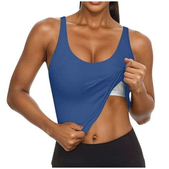 Olyvenn Stylish Womens Camisole Padded Crop Tank Tops Longline Sports Bras Workout Yoga Gym Athletic Tops Clothes Shirts Blue S