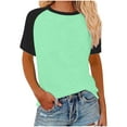 thumbnail image 1 of Olyvenn Stylish Womens Color Block Raglan T Shirts Summer Casual Short Sleeve Crewneck Basic Tee Tops Baseball Style Loose Blouses Mint Green M, 1 of 5