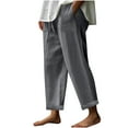 thumbnail image 1 of Olyvenn Stylish Womens Cotton Linen Tapered Pants Quick Dry Summer Drawstring Elastic Waist Boho Pants Casual Trousers with Pockets Dark Gray S, 1 of 6