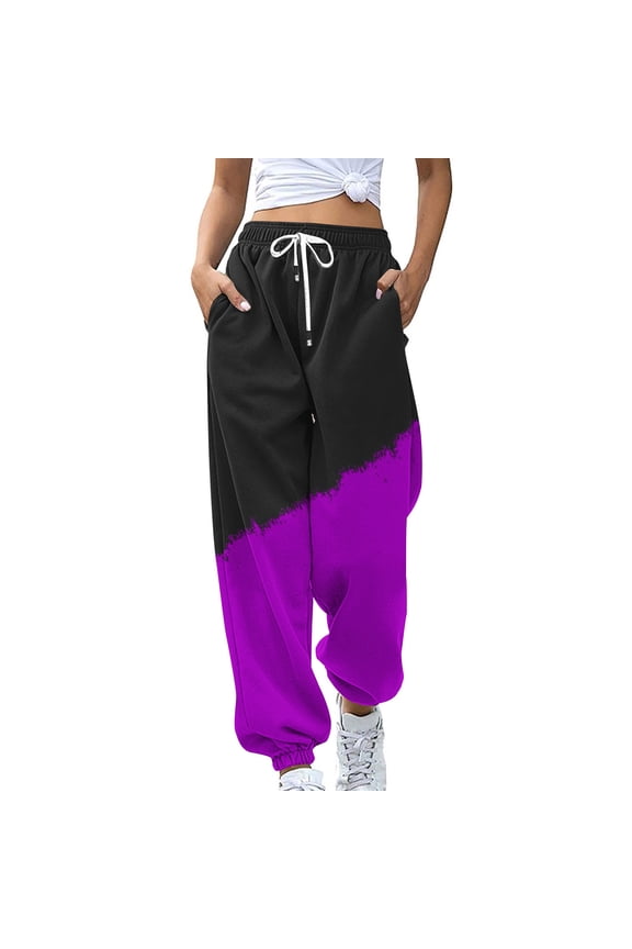 Stylish Womens Gradient Sweatpants Loose Lounge Trousers With Pockets High Waist Pants Trendy Dressy Casual Full Length Pants for Women Purple 4