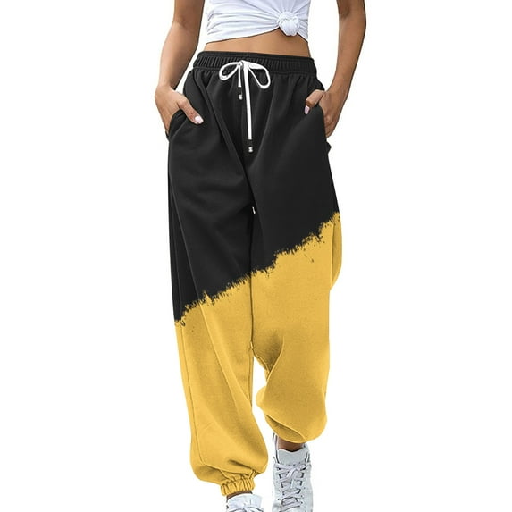 Olyvenn Deals Womens Gradient Sweatpants Loose Lounge Trousers With Pockets High Waist Pants 2023 Trendy Dressy Casual Full Length Pants for Women Yellow 10