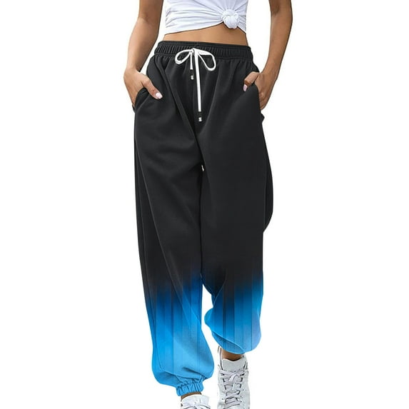 Olyvenn Deals Womens Gradient Sweatpants Loose Lounge Trousers With Pockets High Waist Pants Work Office Loose Trousers Full Length Pants for Women Trendy 2023 Blue 12