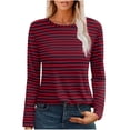 thumbnail image 1 of Olyvenn Stylish Womens Long Sleeve T Shirts Spring Fashion Tops Comfy Basic Tees Plain Tshirts Striped Dressy Casual Tops Red 10, 1 of 9