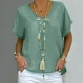 thumbnail image 1 of Olyvenn Stylish Womens Loose Fit T Shirts Summer Plus Size Short Sleeve Tops Casual Solid Crewneck T-Shirt Dressy Blouses Green XXL, 1 of 6