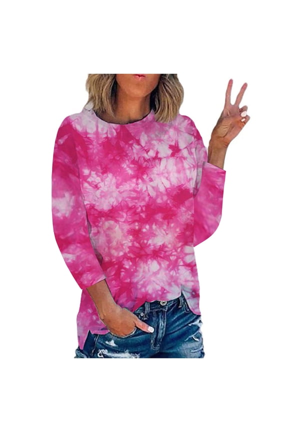 Stylish Womens Loose Thin Sweatshirts Boat Neck Shirts Thermal Comfy Loose Fit Casual Tunic Blouse Workout 3/4 Sleeve Womens Tops Gradient Tie Dye Print Tees Clothing Pink 8