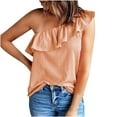 thumbnail image 1 of Olyvenn Stylish Womens One Shoulder Tops Ruffled Solid Tunic Shirts Summer Fashion Ribbed Sleeveless Loose Tank Top Orange XL, 1 of 6