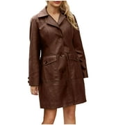 Olyvenn Deals Womens Oversized Mid Length Leather Jacket Spring And Fashionable British Jacket Fashion Relaxed Party Comfy Outwear Jackets Brown 4