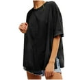 thumbnail image 1 of Olyvenn Stylish Womens Oversized Tshirts Summer Casual Short Sleeve Crew Neck T Shirt Loose Fit Side Slit Tee Tops Black M, 1 of 9
