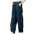 thumbnail image 1 of Olyvenn Deals Womens Pants For Women Casual Elastic High Waist Linen Pant Pockets Trouser Dressy Casual Cargo Pants Boho Yoga Leggings Summer 2023 Trendy Trousers Black 14, 1 of 6