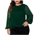 thumbnail image 1 of Olyvenn Stylish Womens Plus Size Cross Wrap Tops Patchwork Bubble Long Sleeve Oversized Sparkly Shirt Blouses Casual Streetwear Outfits Green 16-18, 1 of 4