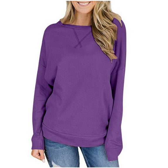 Olyvenn Stylish Womens Plus Size Warm Fleece Sweatshirts Boat Neck Fall Tops Basic Loose Casual Flowy Dressy Blouse Raglan Sleeve Long Sleeve Pullover Vintage Solid Color Tees Fashion Purple 6