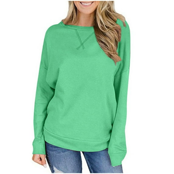 Olyvenn Stylish Womens Plus Size Warm Fleece Sweatshirts Boat Neck Fall Tops Basic Loose Casual Flowy Dressy Blouse Raglan Sleeve Long Sleeve Pullover Vintage Solid Color Tees Fashion Green 4