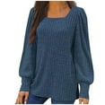 thumbnail image 1 of Olyvenn Stylish Womens Ribbed Puff Long Sleeve Shirt Trendy Knitted Sweaters Plus Size Square Neck Tops Shirts Lightweight Sweaters Navy XXL, 1 of 4