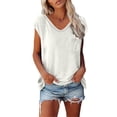 thumbnail image 1 of Olyvenn Stylish Womens Sexy V Neck Tops Summer Cute Ruffle Shirts Cutout Tie Bow Blouse Solid Cap Short Sleeve Crop Tops White XXL, 1 of 6
