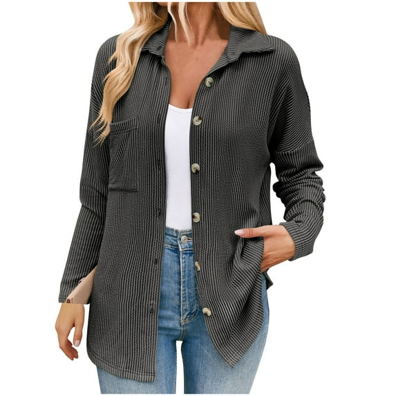Olyvenn Stylish Womens Shacket Casual Button Down Shirts Loose Boyfriend Shirt Jackets Tops Jacquard Lightweight Long Sleeve Shirts Fall Tops Fashion Dark Gray 8