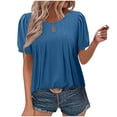 thumbnail image 1 of Olyvenn Stylish Womens Short Sleeve Tops Pleated Boho Shirts Casual Solid Crew Neck Tunic Shirts Summer Ruched Blouse Blue S, 1 of 8