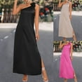 thumbnail image 1 of Olyvenn Stylish Womens Split Long Evening Dress Loose Fit Flowy Side Slit Casual Smocked Trendy Summer Strap Sleeveless Prom Dresses for Women Spring Vintage Solid Sundress Fashion Beige 4, 1 of 8