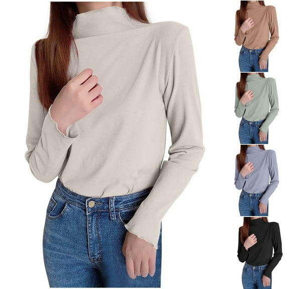 Olyvenn Stylish Womens Striped Turtleneck Shirt Long Sleeve Striped Shirts Ribbed Knit Slim Fit Top Fitted Basic Tees Black Free Size