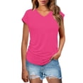 thumbnail image 1 of Olyvenn Stylish Womens Summer Tops Dressy Casual Cap Sleeve T Shirts for Women V Neck Ruched Tops Basic Tank Fashion Trendy Hot Pink L, 1 of 9