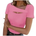 thumbnail image 1 of Olyvenn Stylish Womens Summer Tops Short Sleeve Shirts for Women Sexy Tops Y2K Shirts One Piece Cutout Tops Cute Trendy Tees Tops Pink L, 1 of 6