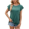 thumbnail image 1 of Olyvenn Stylish Womens Summer Tops Trendy Dressy Solid Color Blouses Short Sleeves Round Neck Loose Fit Lightweight Business Shirts Green 4, 1 of 4