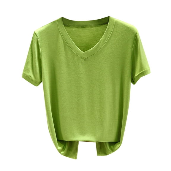 Olyvenn Stylish Womens Tops Basic Summer V Neck T Shirts Short Sleeve Dressy Casual Loose Fit Cute Tee Clothes Trendy Fashion Outfits Green XL